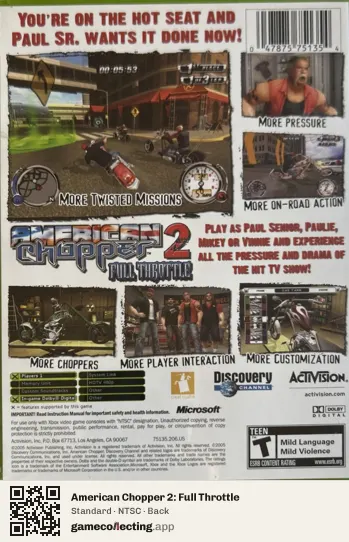 American Chopper 2: Full Throttle Xbox, NTSC box back