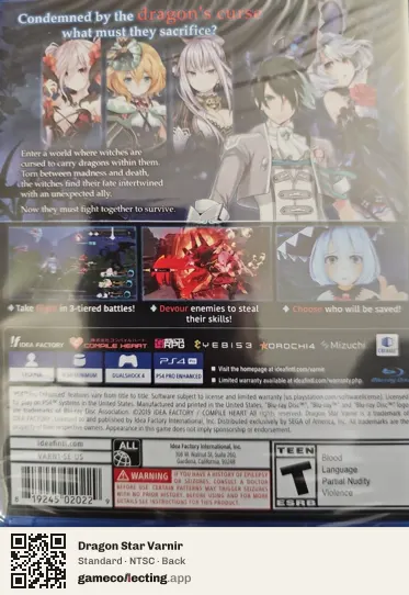 Dragon Star Varnir PlayStation 4, NTSC box back