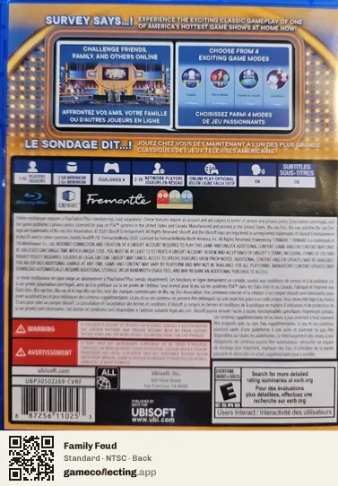 Family Feud PlayStation 4, NTSC box back