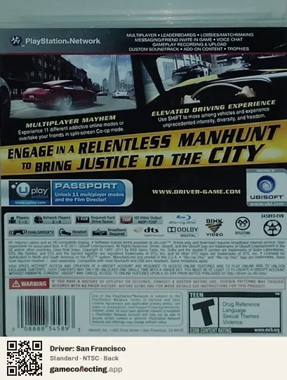 Driver: San Francisco PlayStation 3, NTSC box back