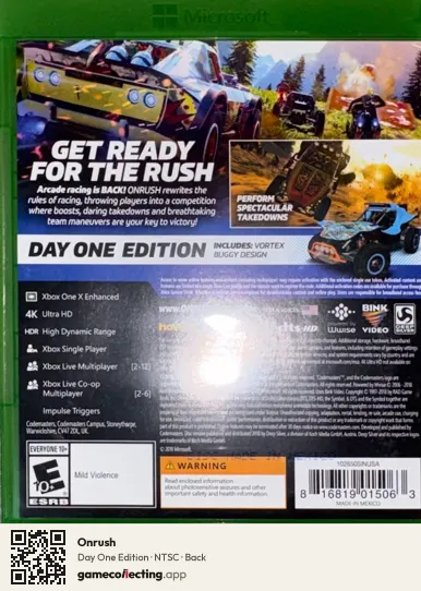 Onrush Xbox One, NTSC box back
