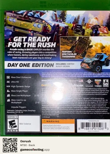 Onrush Xbox One, NTSC box back