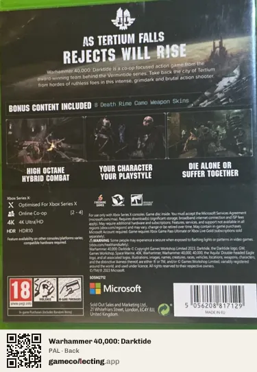 Warhammer 40,000: Darktide Xbox Series X, PAL box back