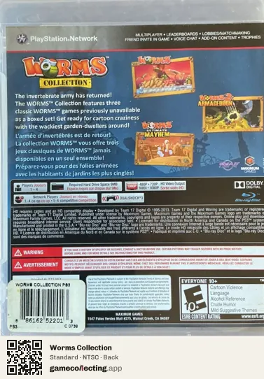 Worms Collection PlayStation 3, NTSC box back