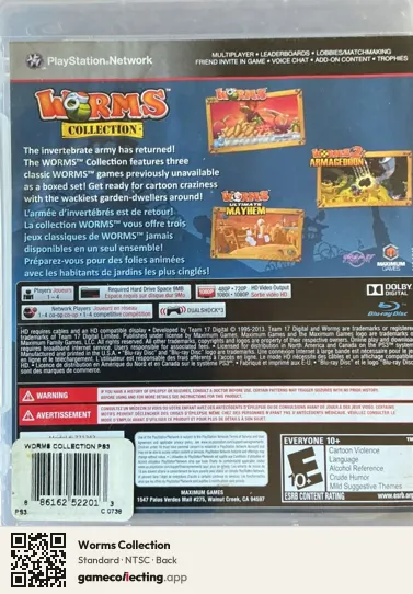 Worms Collection PlayStation 3, NTSC box back