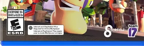 Worms Rumble, the ESRB box on its front
