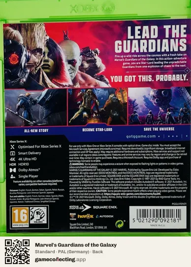 Marvel's Guardians of the Galaxy Xbox Series X, Germany box back