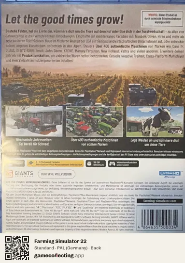 Farming Simulator 22 PlayStation 5, Germany box back