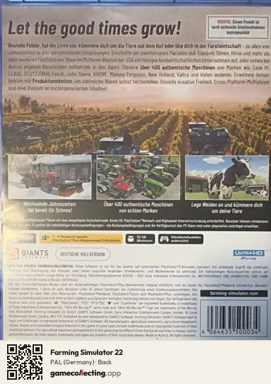 Farming Simulator 22 PlayStation 5, Germany box back