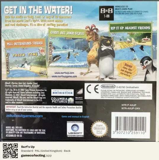 Surf's Up Nintendo DS, United Kingdom box back