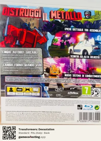 Transformers: Devastation PlayStation 3, Italy box back