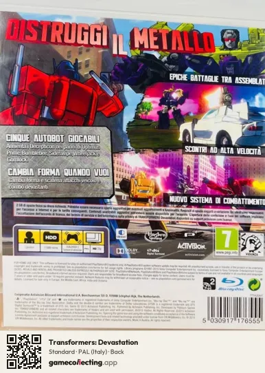 Transformers: Devastation PlayStation 3, Italy box back