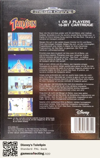 Disney's TaleSpin Sega Mega Drive / Genesis, PAL box back
