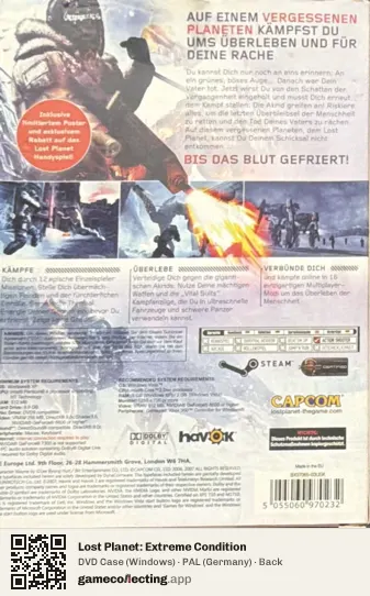 Lost Planet: Extreme Condition Computer, Germany box back