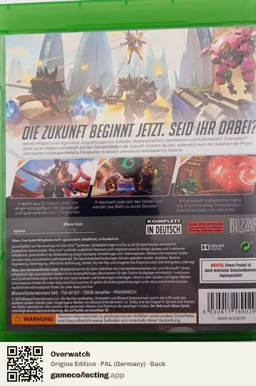 Overwatch Xbox One, Germany box back