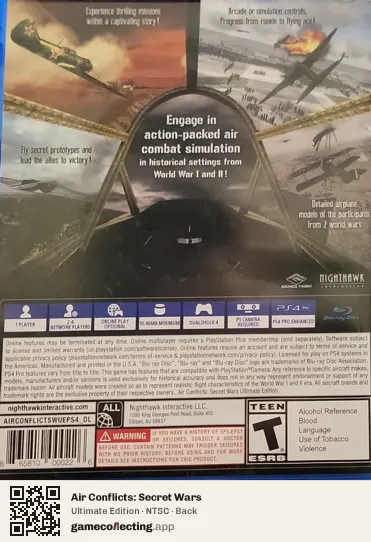 Air Conflicts: Secret Wars PlayStation 4, NTSC box back