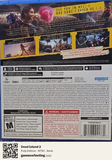 Dead Island 2 PlayStation 5, NTSC box back