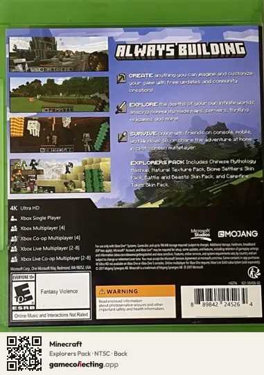Minecraft Xbox One, NTSC box back