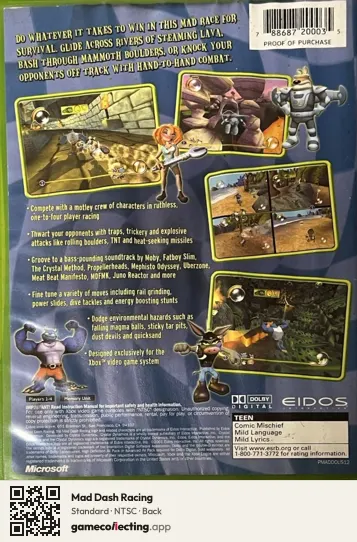 Mad Dash Racing Xbox, NTSC box back