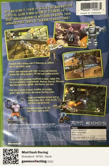 Mad Dash Racing Xbox, NTSC box back
