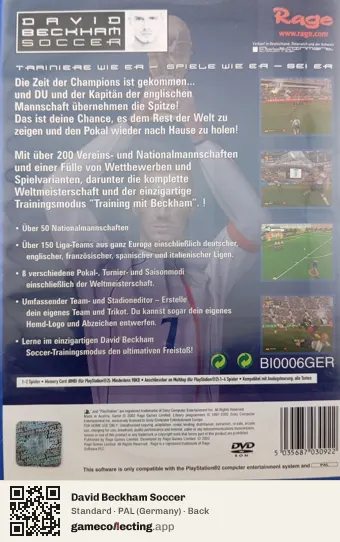 David Beckham Soccer PlayStation 2, Germany box back