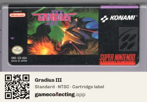 Gradius III Super Nintendo Entertainment System, NTSC cartridge label
