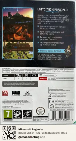 Minecraft Legends Nintendo Switch, United Kingdom box back