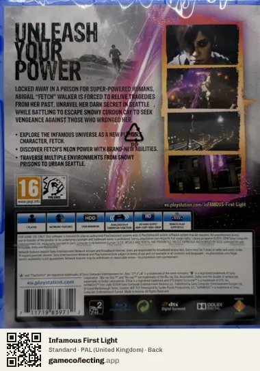 Infamous First Light PlayStation 4, United Kingdom box back