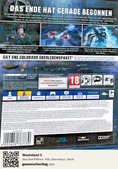 Wasteland 3 PlayStation 4, Germany box back