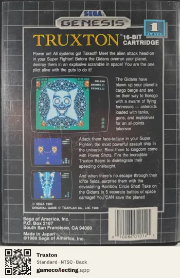 Truxton Sega Mega Drive / Genesis, NTSC box back