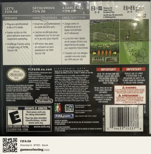 FIFA 09 Nintendo DS, NTSC box back