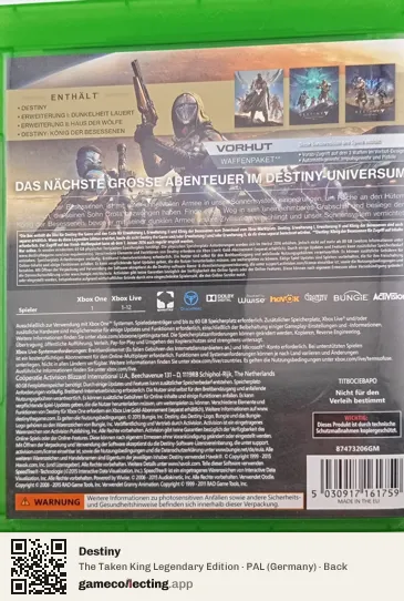 Destiny Xbox One, Germany box back