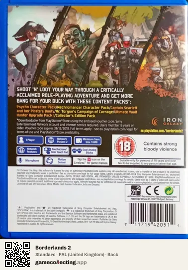 Borderlands 2 PlayStation Vita, United Kingdom box back
