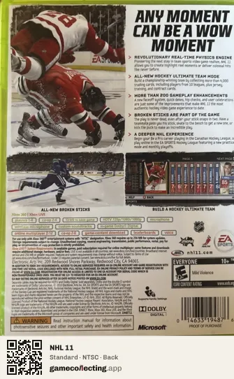NHL 11 Xbox 360, NTSC box back