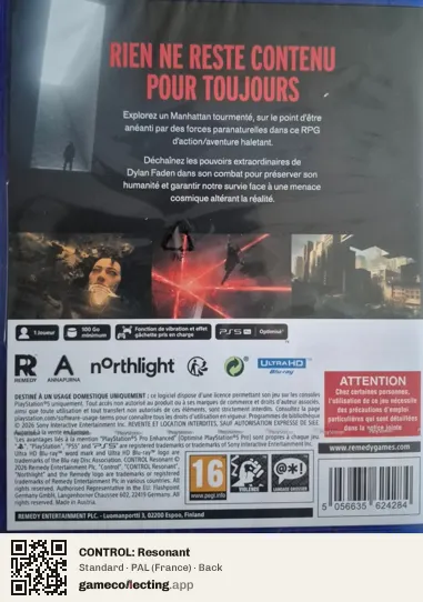 CONTROL: Resonant PlayStation 5, France box back
