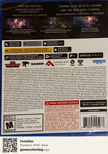 Painkiller PlayStation 5, NTSC box back