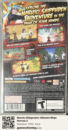 Naruto Shippuden: Ultimate Ninja Heroes 3 PlayStation Portable, NTSC box back