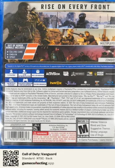 Call of Duty: Vanguard PlayStation 4, NTSC box back