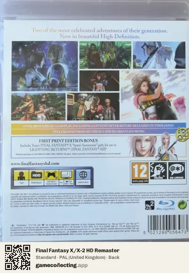 Final Fantasy X/X-2 HD Remaster PlayStation 3, United Kingdom box back