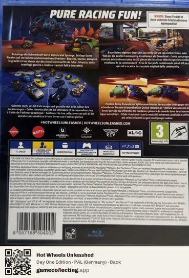 Hot Wheels Unleashed PlayStation 4, Germany box back