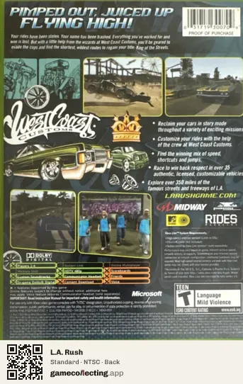 L.A. Rush Xbox, NTSC box back