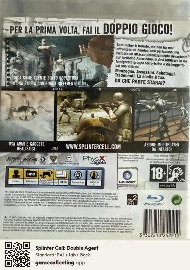 Splinter Cell: Double Agent PlayStation 3, Italy box back