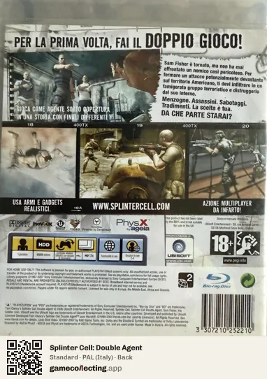 Splinter Cell: Double Agent PlayStation 3, Italy box back