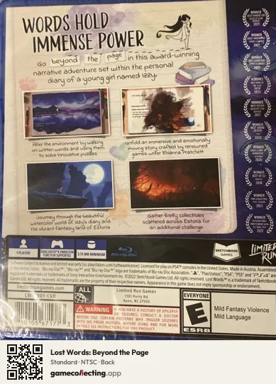 Lost Words: Beyond the Page PlayStation 4, NTSC box back