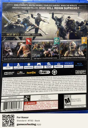 For Honor PlayStation 4, NTSC box back