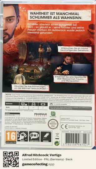 Alfred Hitchcock: Vertigo Nintendo Switch, Germany box back
