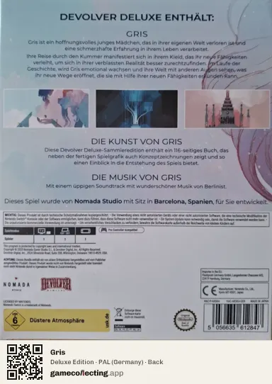 Gris Nintendo Switch, Germany box back