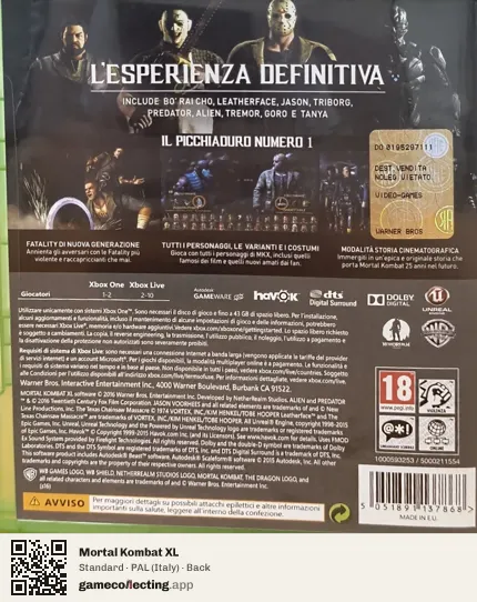 Mortal Kombat XL Xbox One, Italy box back