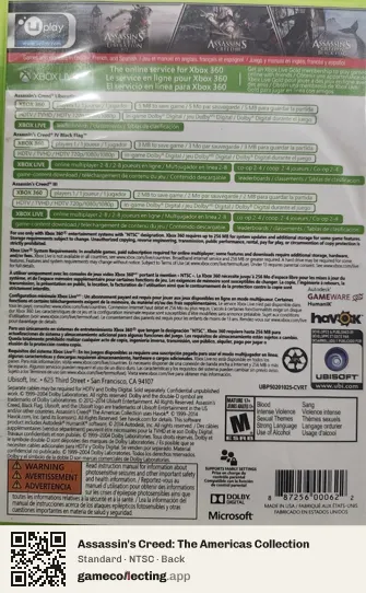 Assassin's Creed: The Americas Collection Xbox 360, NTSC box back