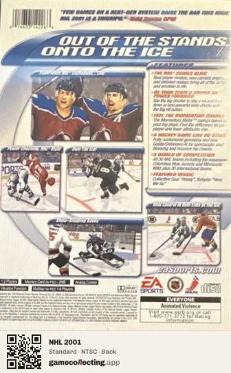 NHL 2001 PlayStation 2, NTSC box back